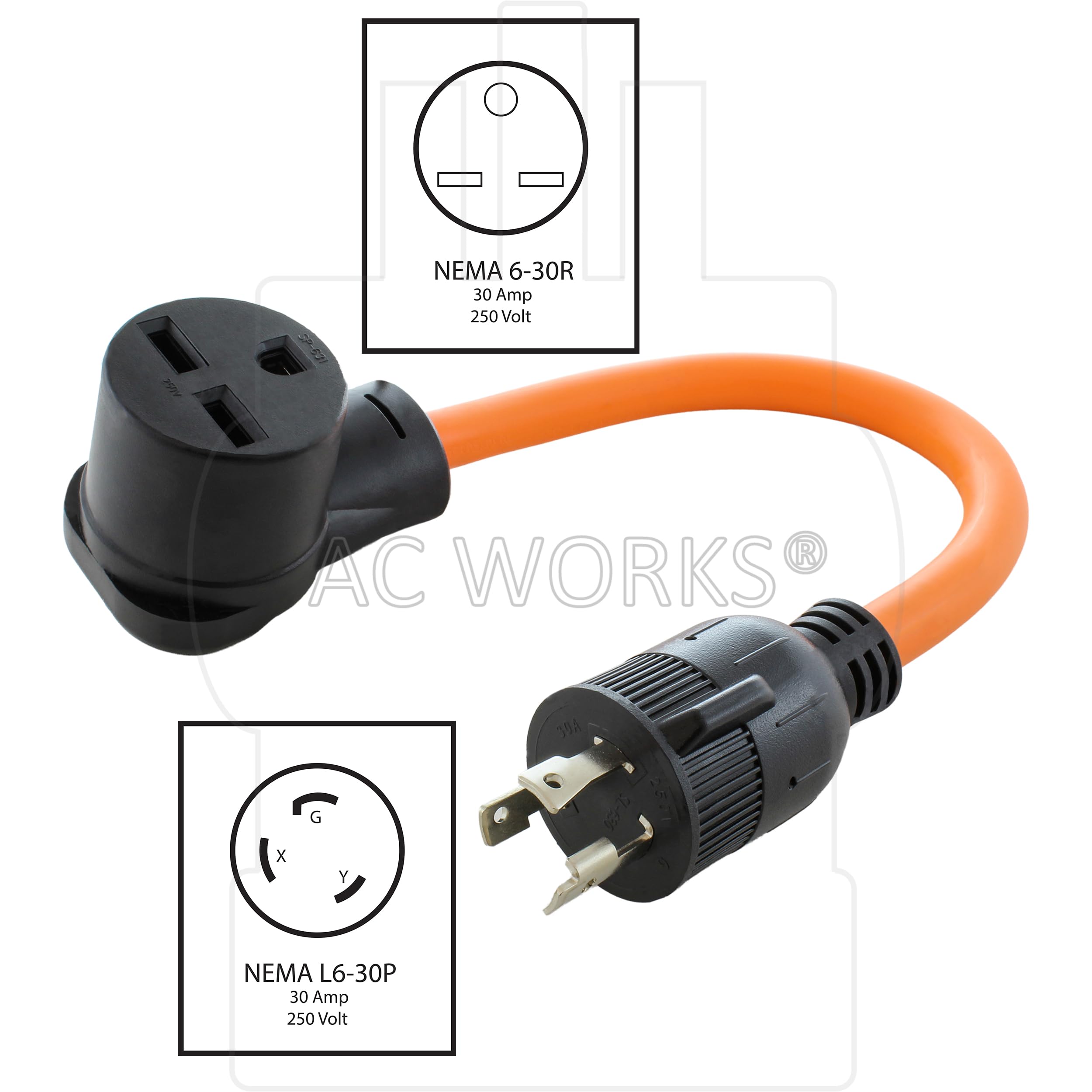 OUTLET【黒 ブラック 140㎝×30本】 Amazon.com: AC WORKS NEMA 6-30 Commercial Heater Adapter (30A 250V